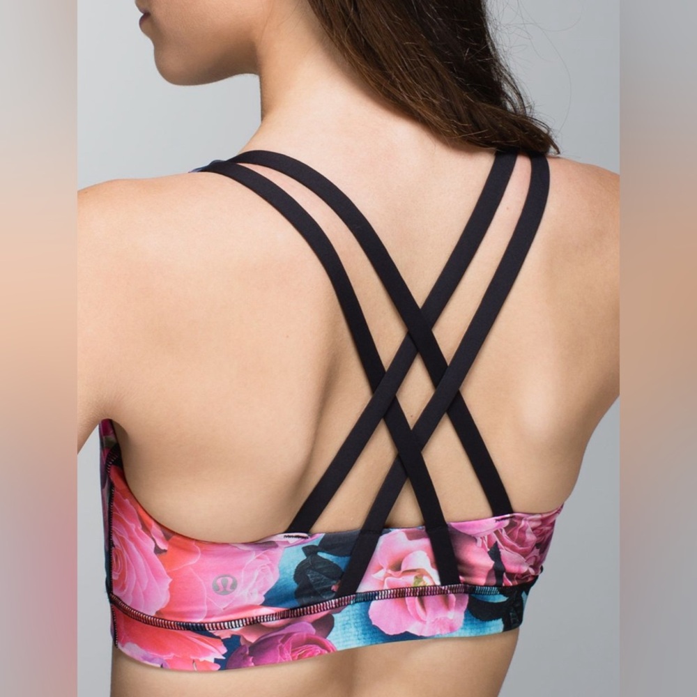 Lululemon Energy Bra Secret Garden Black Women’s Sports Bra Size 4 - Picture 2 of 7